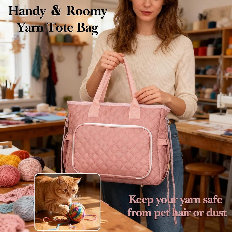 VERONLY Yarn Bag and Crochet Tote, Yarn Holder for Crocheting, Crochet Accessories, Suppliers, Needles with Zipper Closure, Mother's Day Gift (Pink) - Image 2